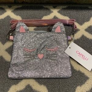 Girls glitter cat crossbody purse NWT